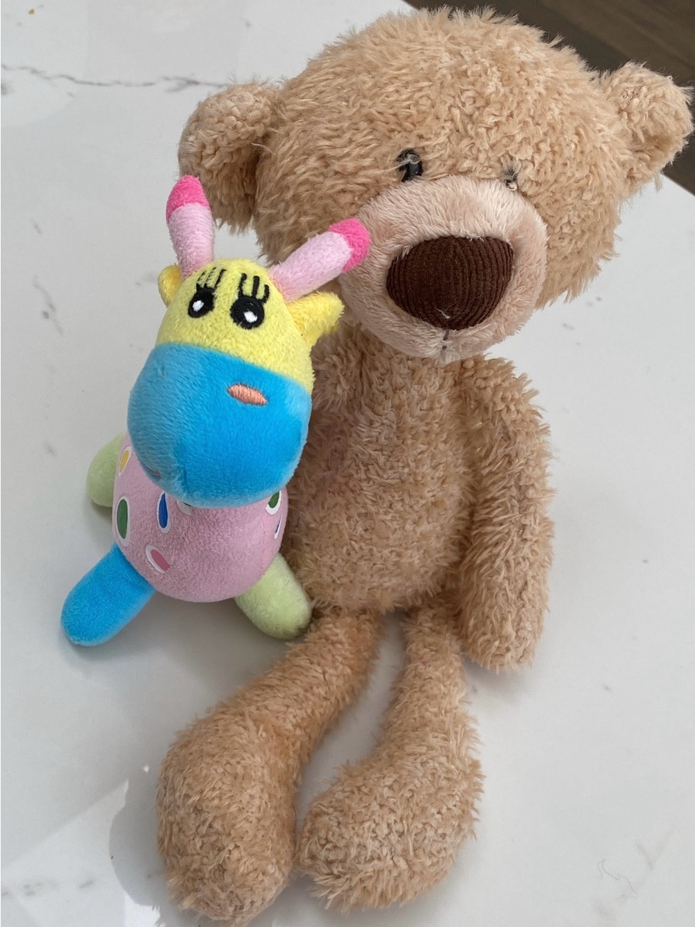 Plush Brown Bear with Colorful Giraffe Rattle - Soft Kids Toy